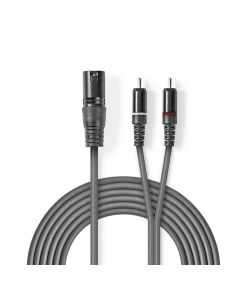 Cavo Audio XLR Maschio a 3 Pin XLR-2x Maschio RCA 1.5m Grigio ND4554 Nedis
