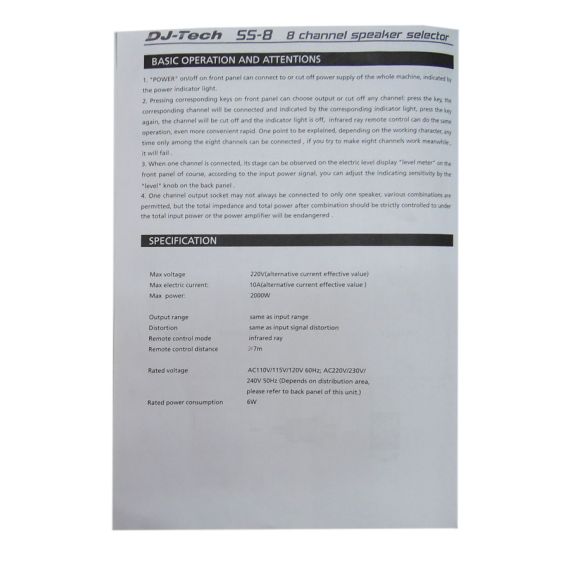 Commutatore casse acustiche DJ.Tech SS-8 + Telecomando V4074 DJ-Tech