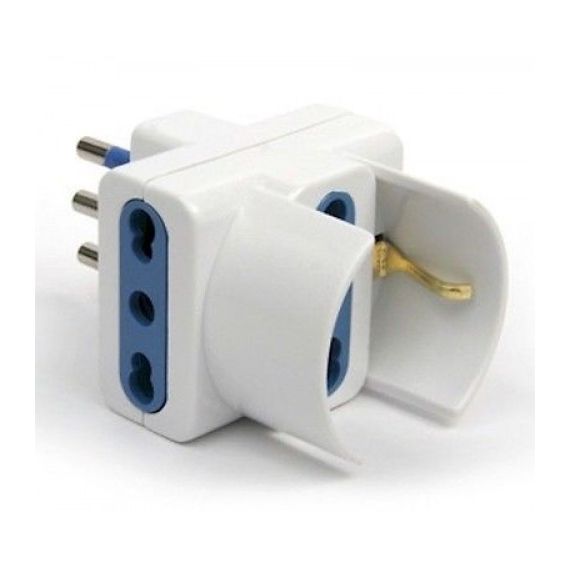 Italian 10A plug adapter - 1x Schuko socket + 2x Italian bivalent socket EL974 