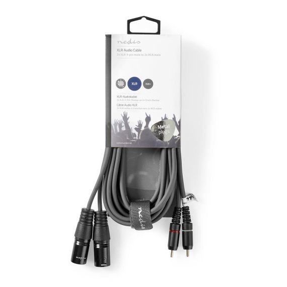 Cavo Audio XLR 2x Maschio a 3 Pin XLR 2x Maschio RCA 3m Grigio ND3270 Nedis
