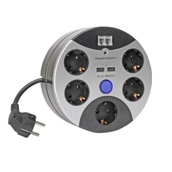 Multipresa con protezione da sovratensioni, 5 schuko, 2 USB, 2RJ45 - Kopp EL2082 Kopp