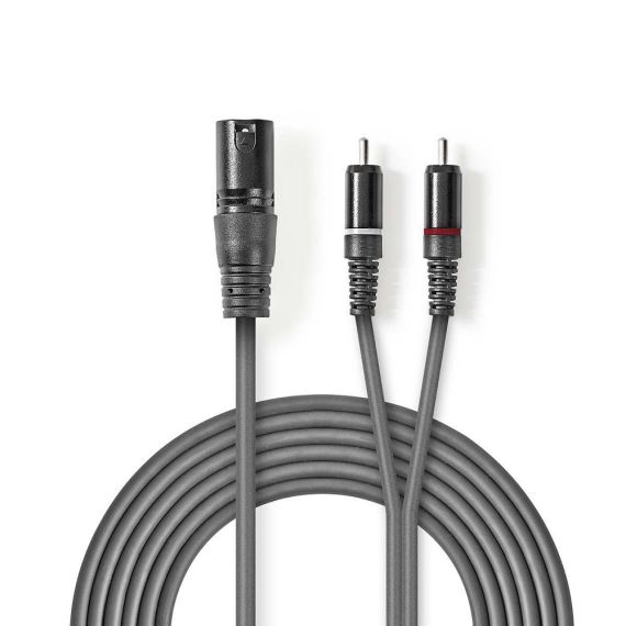 Câble Audio XLR Mâle vers 3 Broches XLR-2x RCA Mâle 1.5m Gris ND4554 Nedis