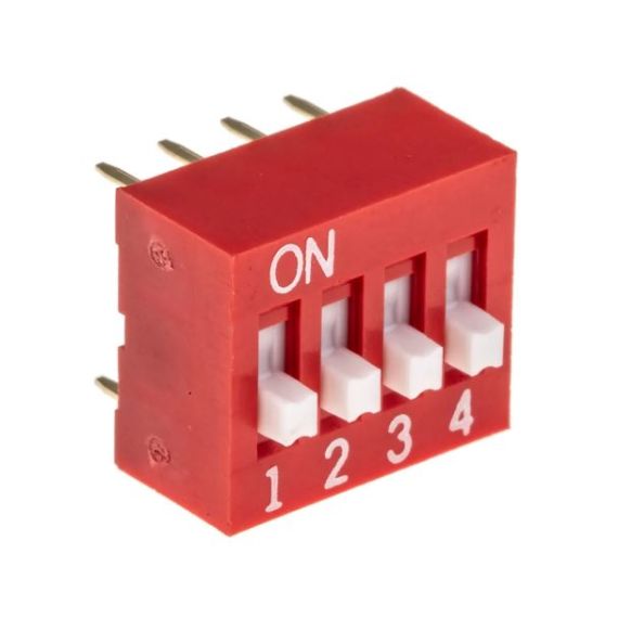 DIP Switch NDS-04-V, SPST, 25 mA, 4 Position, Raised Actuator, Through Hole ND4660 