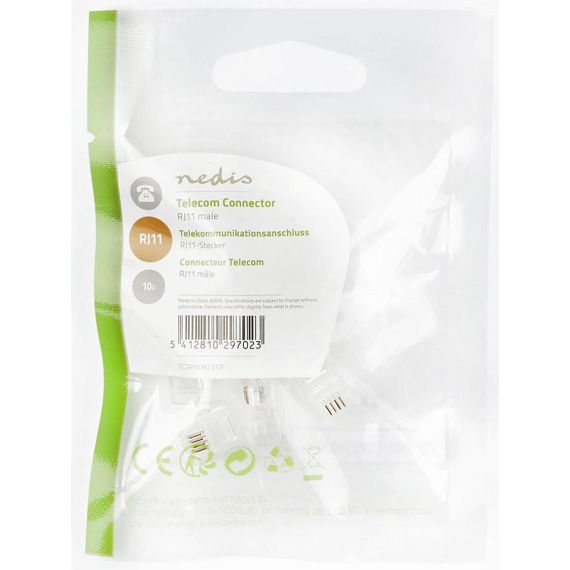Connettore RJ11 per telecomunicazioni placcato oro confezione da 10 ND2941 Nedis
