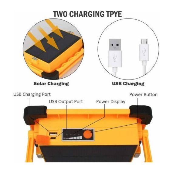 Faro LED con funzione powerbank a ricarica solare 9000mAh 60W  6500K K494 