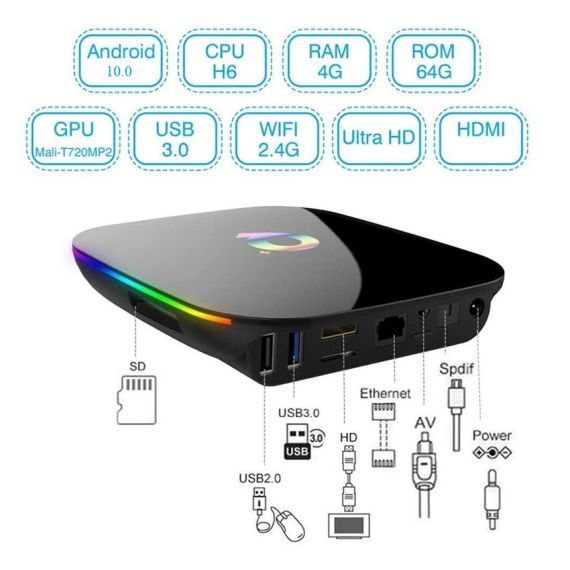 Android 10.0 Q PLUS 4gb RAM 64gb ROM TV Box with FO-Y7 remote control WB112 