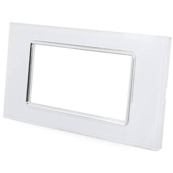 Placca in vetro bianco 4 posti compatibile Living International EL1038 