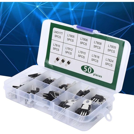 Transistor regulador de voltaje de 3 pines kit de 50 piezas varios modelos LM317T / L7824 WB2393 