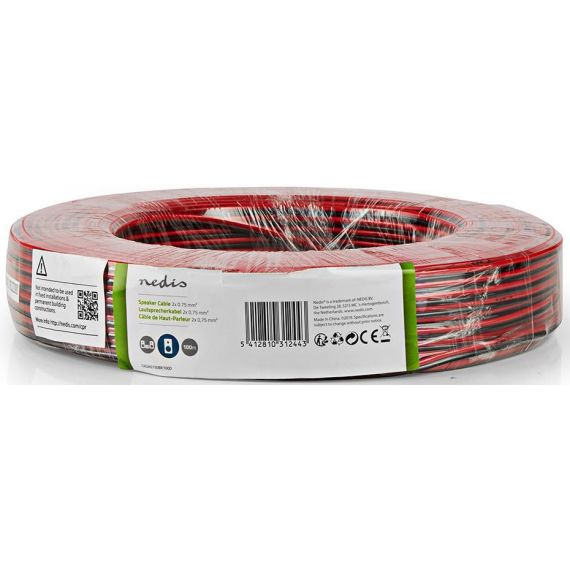 Cavo per Altoparlante 2x 0,75 mm2 100 m Avvolgibile Nero/Rosso ND1745 Nedis