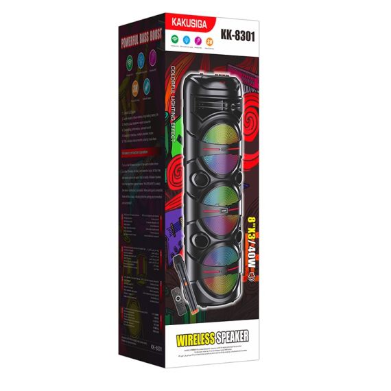 Cassa acustica portatile ricaricabile 3x8" 40W Luce LED Bluetooth/USB KK-8301 Kakusiga