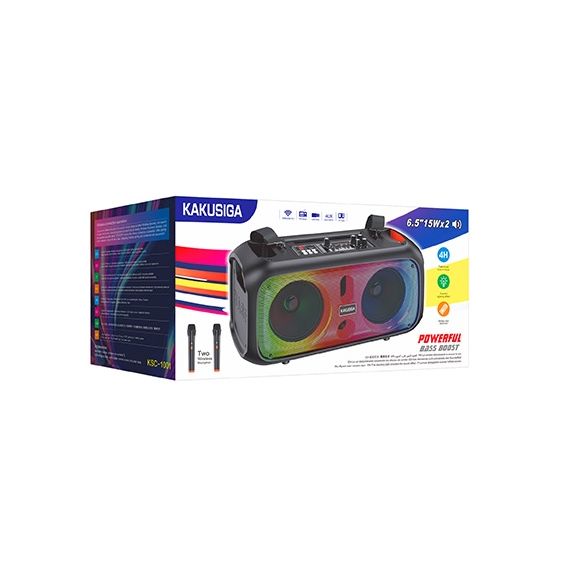 Cassa acustica portatile con tracolla 2x6.5" 30W Luce LED Bluetooth/Radio/USB KSC-1001 Kakusiga