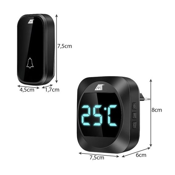 Black Wireless Doorbell with Temperature Display WB270 