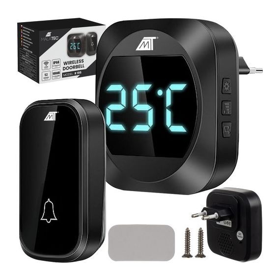 Black Wireless Doorbell with Temperature Display WB270 