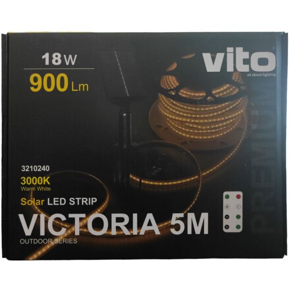 Striscia LED da esterno 5m con pannello solare 18W 900Lm 3000 luce calda EL3183 Vito
