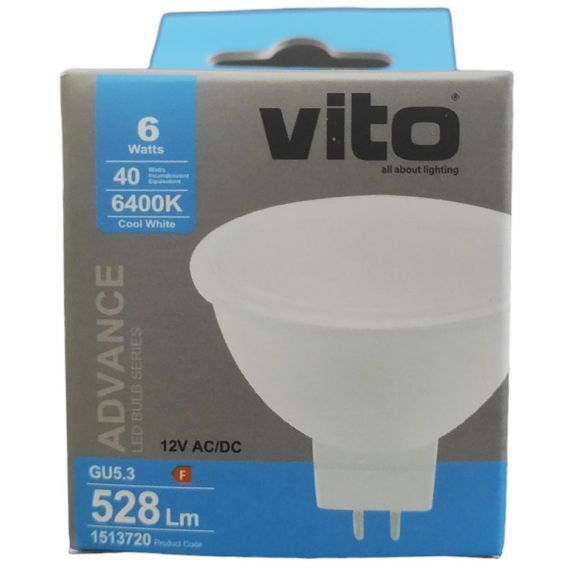 Lampadina LED GU5.3 MR16 6W 528Lm 6400K luce fredda 12VDC EL2272 Vito