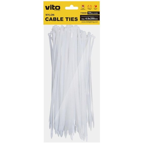 White Self-Locking Cable Ties4.8X250mm - 100 pieces EL2287 Vito