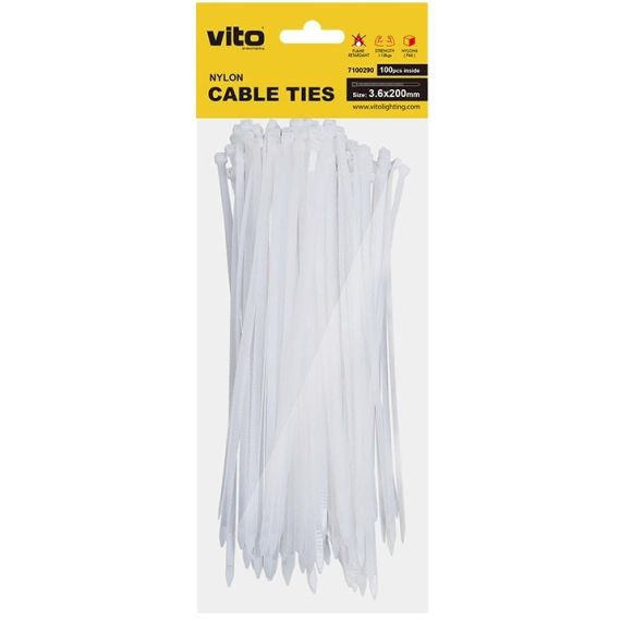 Fascette fermacavi autobloccanti bianche 3.6X200mm - 100 pezzi EL3025 Vito