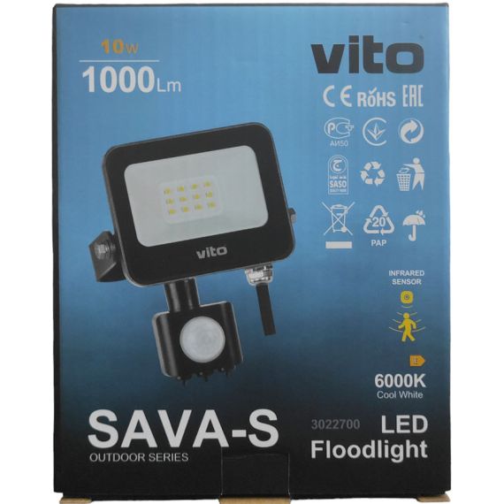 Outdoor LED floodlight with PIR sensor 10W 1000lm cold light 6000k EL588 Vito