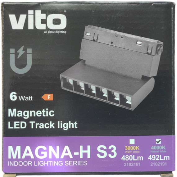 Faretto LED magnetico orientabile per illuminazione da binario 6W 492Lm 4000K luce naturale EL438 Vito