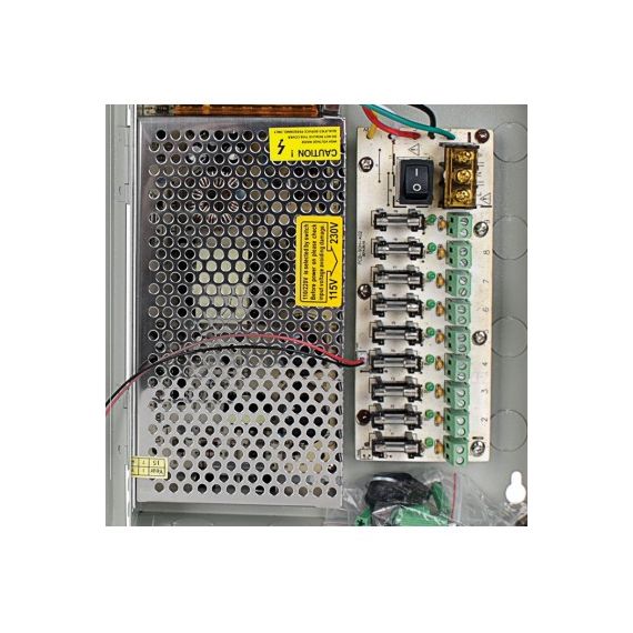 Switching power supply box 12V 10A with 9 outputs with protection fuse T605 